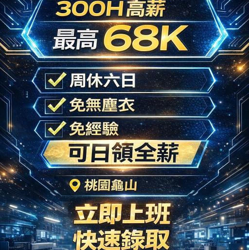 🐶高時薪300✨日領全薪💰周休六日/免無塵/上市櫃/立即上班/龜山華亞