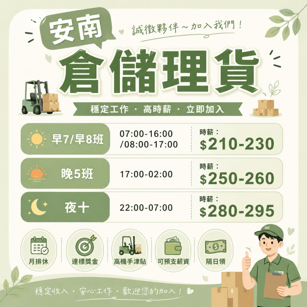 ⚡大量開缺｜隔日領｜高錄取⚡物流理貨｜免輪班｜簡單好上手