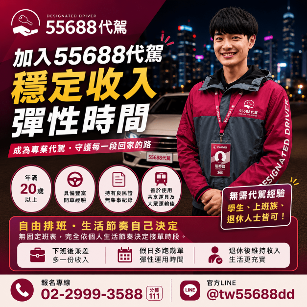 🔥🔥🔥 學生上班族兼職首選｜ 55688代駕-大安
