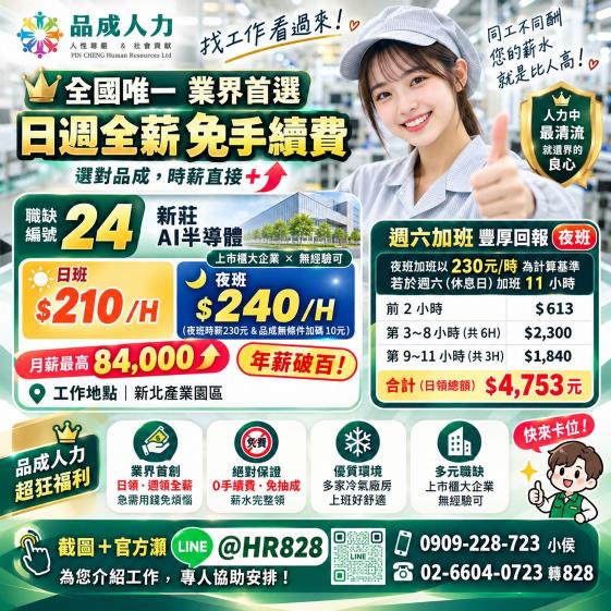 24.💰破百萬🔥沒唬你💵日領4753🥇全薪免手續費 🎛️AI產業🏢品成人力